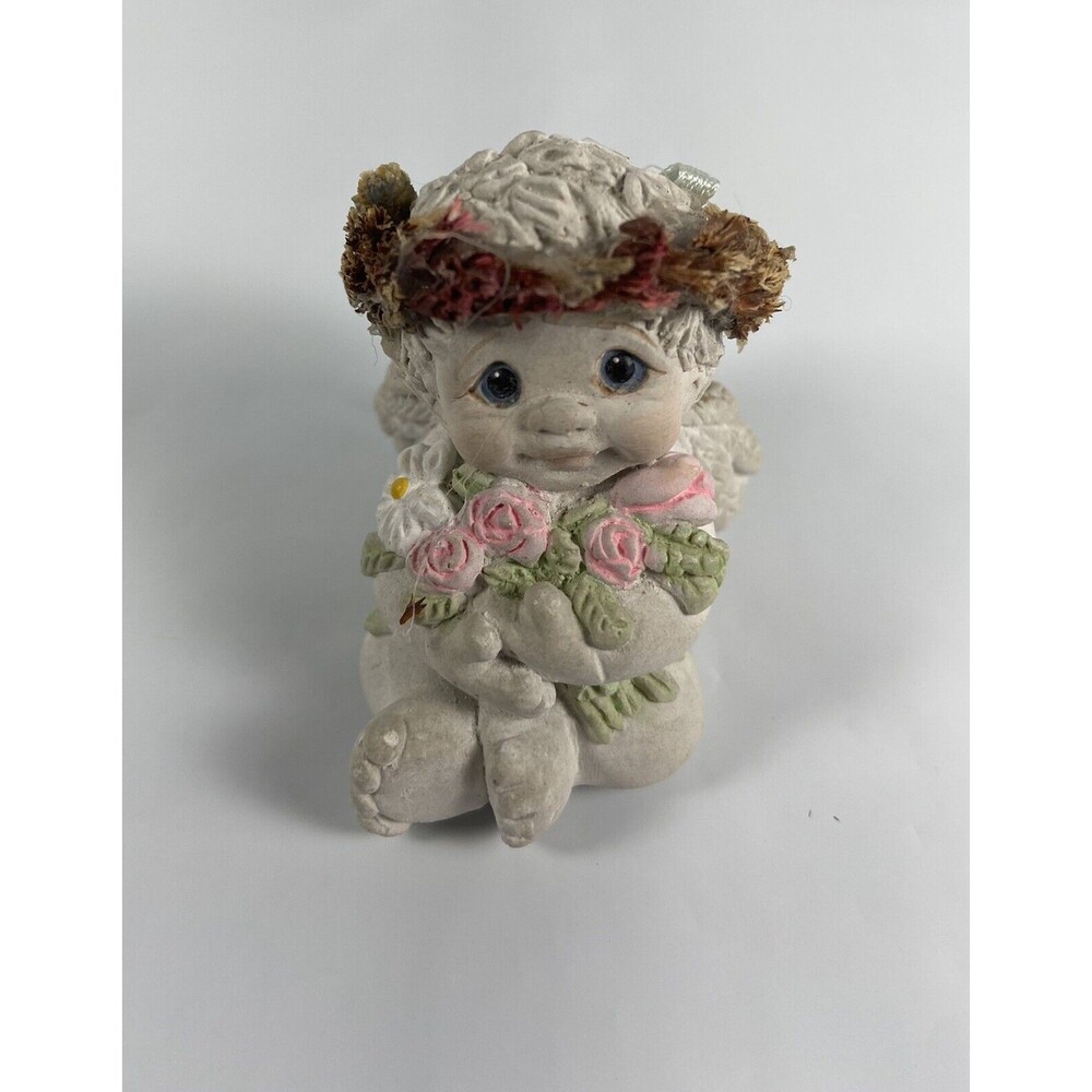 Vintage Dreamsicle Figurine  Holding Pink Bouquet Of￼Flowers